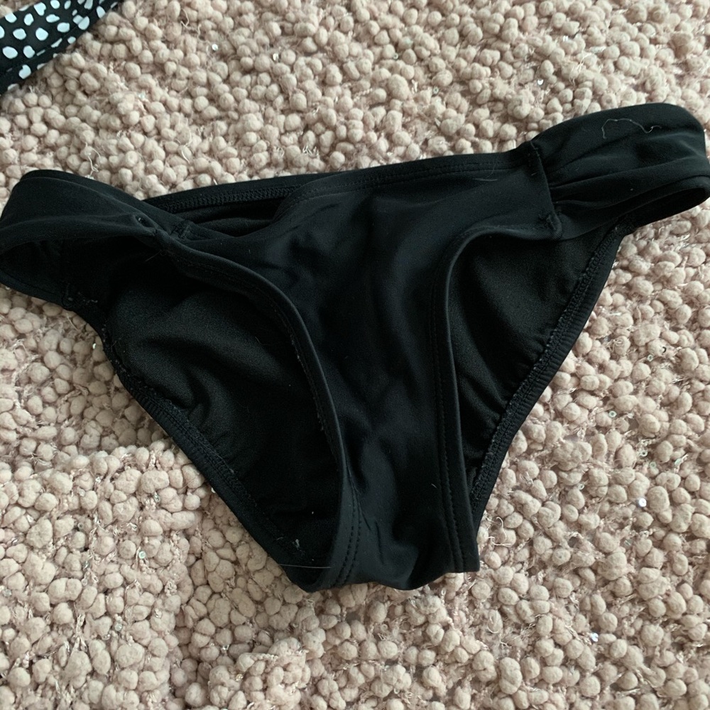 Black bikini bottoms and top